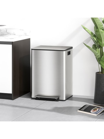 HOMCOM Mülleimer in Silber 47,7L x 37,5B x 66,8H cm