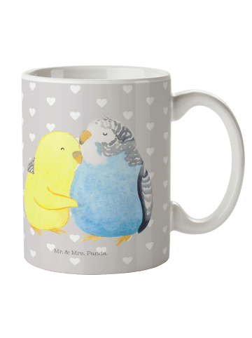 Mr. & Mrs. Panda bedruckte tasse Wellensittich Liebe ohne Spruch in Grau Pastell