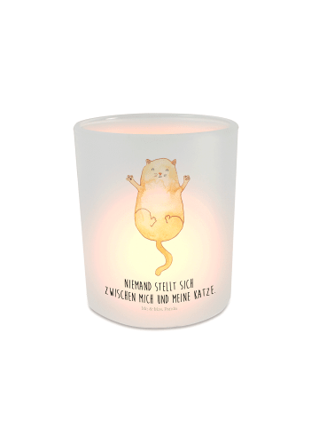 Mr. & Mrs. Panda Glas Windlicht Katze Umarmen mit Spruch in Transparent
