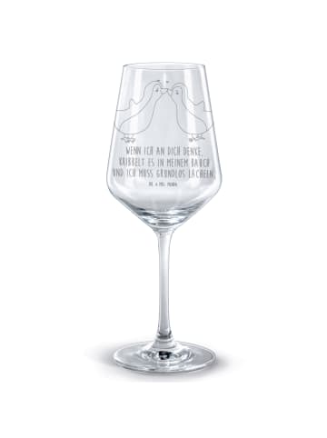 Mr. & Mrs. Panda Weinkelch Pinguine Kuss mit Spruch in Transparent