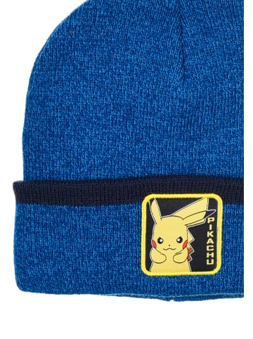 Pokémon Kinder Beanie Jungen Mütze Pikachu Wintermütze Strick in Blau