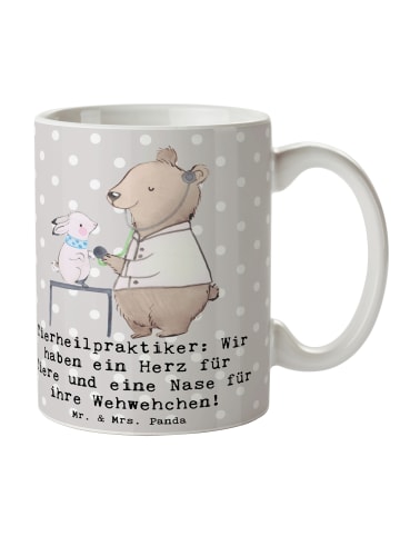Mr. & Mrs. Panda Geschenktasse Tierheilpraktiker Herz mit Spruch in Grau Pastell