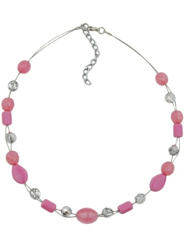 Gallay Kette Drahtkette mit Glasperlen Olive rosa und silber-verspiegelt 42cm in silber