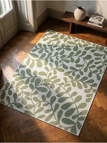 KADIMA DESIGN Flachwebteppich Floral flachgewebt pflegeleicht Wohnzimmer Flur in Grün