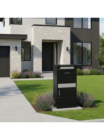 relaxdays Briefkasten in Schwarz/ Silber - (B)50 x (H)112 x (T)37 cm