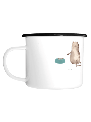Mr. & Mrs. Panda XL Emaille Tasse Katze Fressen ohne Spruch in Weiß