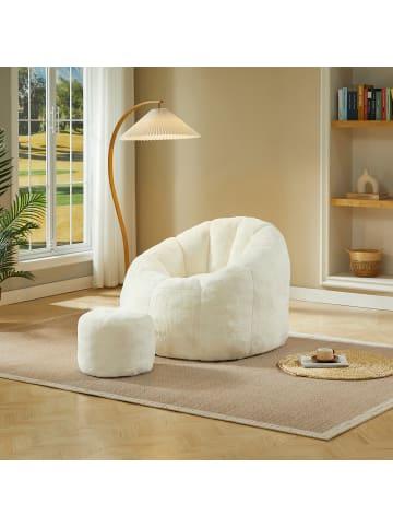 ABRIHOME Sitzsack in Weiß mit Fußhocker Blütenform vakuumverpackt