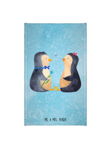 Mr. & Mrs. Panda Gästetuch Pinguin Pärchen ohne Spruch in Eisblau