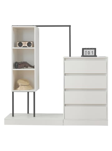 ABRIHOME Schubladenschrank Kleiderschrank Sideboard mit Kleiderstange, weiß