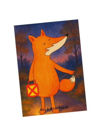 Mr. & Mrs. Panda Postkarte Fuchs Laterne Design ohne Spruch in Weiß