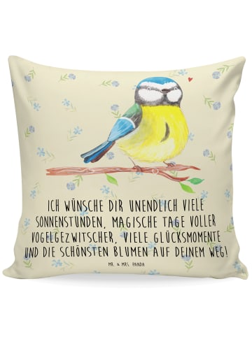 Mr. & Mrs. Panda Zierkissen Vogel Blaumeise mit Spruch in Blumig