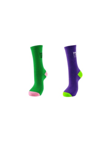 MUNADUNA 2er-Set ‘Character’ Socken mit Fransen in Lila/Grün