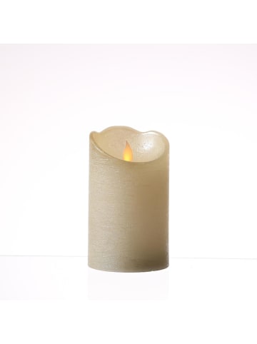 MARELIDA LED Kerze mit beweglicher Flamme Echtwachs Rustik-Optik H: 12,5cm in creme