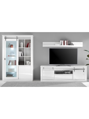 Furn.Design Wohnwand weiß Hochglanz 349 cm 3-teilig, Wohnkombination mit Soft-Close