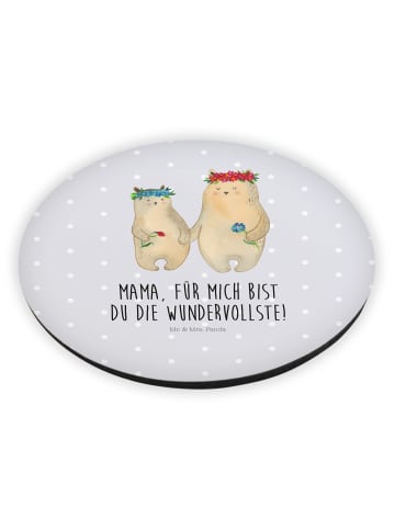 Mr. & Mrs. Panda Kühlschrankmagnet Bären mit Blumenkranz mit Spruch in Grau Pastell