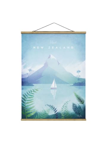 WALLART Stoffbild mit Posterleisten - Reiseposter - Neuseeland in Blau