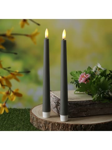 MARELIDA 2x LED Stabkerzen Outdoor Tafelkerzen Timer H: 25,5cm grau