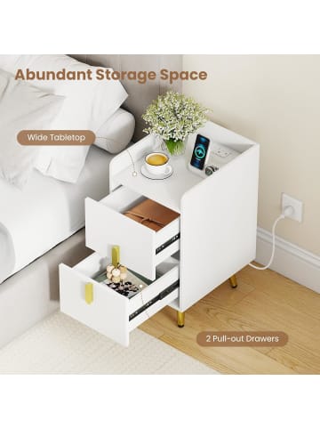 COSTWAY Nachttisch mit Ladestation 40 x 32 x 60cm in Weiß