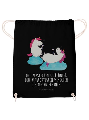 Mr. & Mrs. Panda Jutebeutel Einhorn Sekt mit Spruch in Schwarz