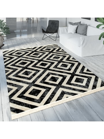 KADIMA DESIGN Teppich Kurzflor Rauten Wohnzimmer schmutzabweisend in Schwarz
