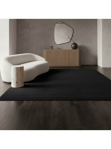 KADIMA DESIGN Teppich Kurzflor Waschbar Einfarbig LECH Microfaser OEKO-TEX in Schwarz