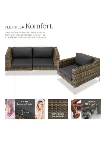 tectake Modulares Rattanset aus Aluminium, Dicke der Sitzpolster 11 cm