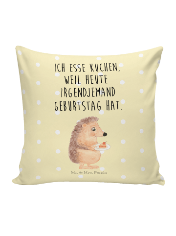 Mr. & Mrs. Panda kissen bedruckt Igel Kuchenstück mit Spruch in Gelb Pastell