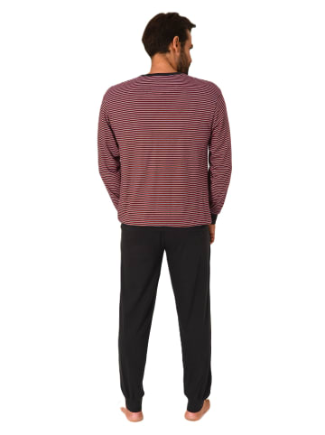 NORMANN Langarm Schlafanzug Pyjama Bündchen Streifen in rot