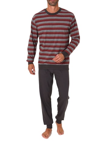 NORMANN Langarm Schlafanzug Frottee Bündchen in rot