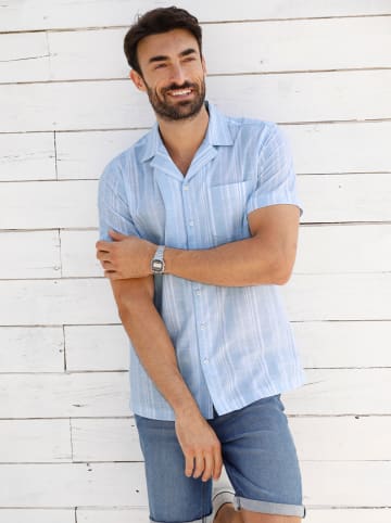 WITT WEIDEN Kurzarmhemd in hellblau-weiß-gestreift