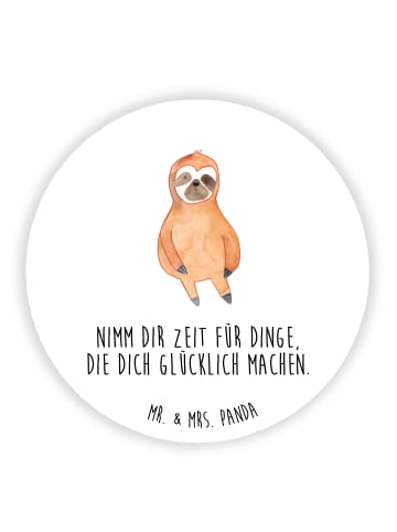 Mr. & Mrs. Panda Rund Magnet Faultier Zufrieden mit Spruch in Weiß