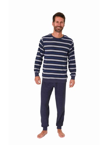 NORMANN Frottee Pyjama Schlafanzug Bündchen - 70674 in blau