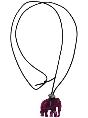 Gallay Kette 35x32x18mm Elefant Kunststoff fuchsia-weiß marmoriert Kordel schwarz 100cm in flieder - violett