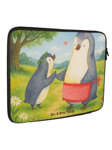 Mr. & Mrs. Panda Laptop Tasche Pinguin mit Kind Design ohne Spruch in Weiß
