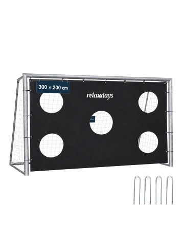 relaxdays Fußballtor "mit Torwand" in Grau - (B)300 x (H)200 x (T)120 cm