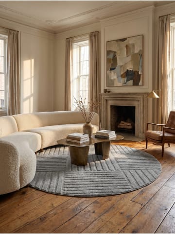 KADIMA DESIGN Hochflorteppich 3D Bögen Boho Waschbar Wohnzimmer in Silber