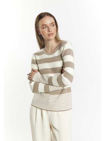 DreiMaster Damen Strickpullover in Grau Beige Wollweiss