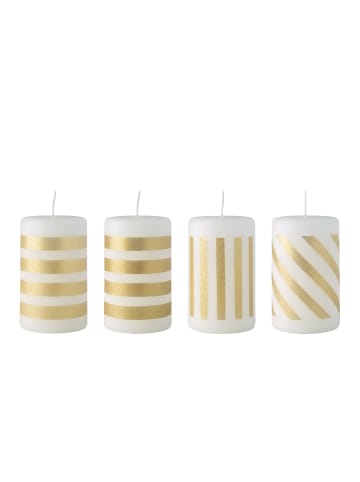 4-tlg. Stumpenkerzen-Set Christmas Chic in Weiß-Gold 10 cm