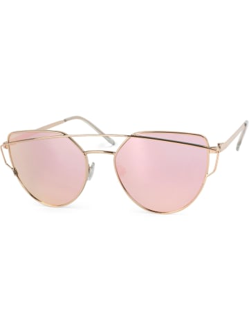 styleBREAKER Cateye Sonnenbrille in Gold / Pink verspiegelt