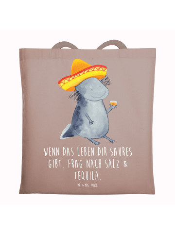 Mr. & Mrs. Panda Tragetasche Axolotl Tequila mit Spruch in Braun Pastell
