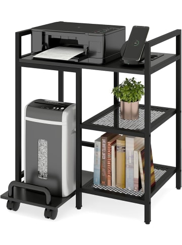 COSTWAY 3-stufig Druckerständer mit Steckdosen in Schwarz