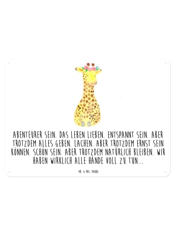 Mr. & Mrs. Panda Blechschild Giraffe Blumenkranz mit Spruch in Weiß