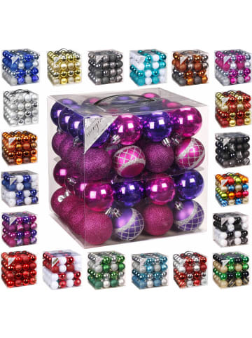 Christmas Goods by Inge 64x Kunststoff Christbaumkugeln 6cm Kugeln in Pink / Lila