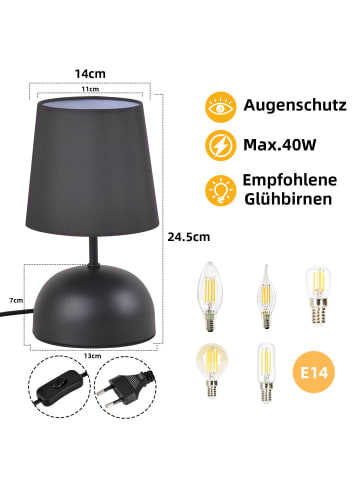 ZMH 2er-Set Tischleuchte E14 in schwarz runde Stoffschirm