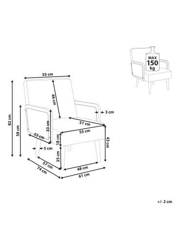 Beliani Sessel HOJBY in Weiß/Braun - (W) 61 x (H) 82 x (L) 74 cm
