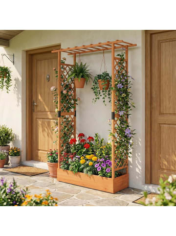 COSTWAY Blumenkasten mit Rankgitter 110x35x227 cm in Orange