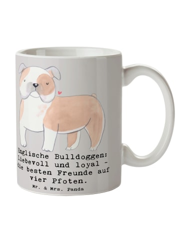 Mr. & Mrs. Panda Kaffeetasse Englische Bulldogge Freunde mit Spruch in Grau Pastell