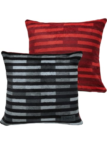 LOOKS by Wolfgang Joop Jacquard, Baumwollmischung Wendekissenhülle in grau / rot