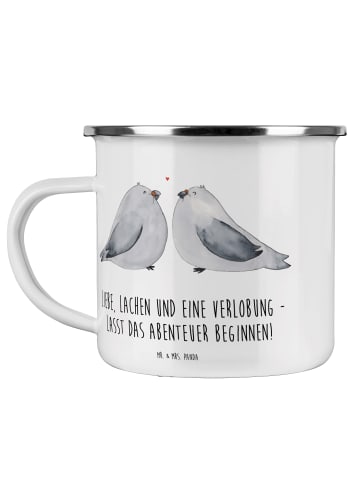 Mr. & Mrs. Panda Emaille Tasse Verlobungsfeier Abenteuer mit Spruch in Transparent