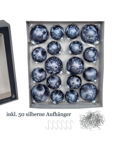 JACK 18 tlg. Set Glas Eislack Weihnachtsbaumkugeln in Anthrazit